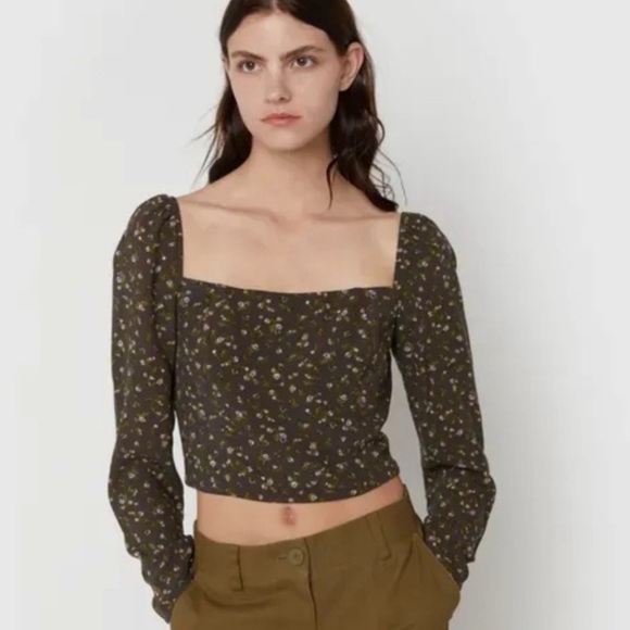NWOT Oak + Fort Square Neck long sleeve floral blouse medium - Picture 1 of 11